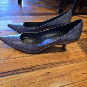 Nine West Blue Crocodile Kitten Heels